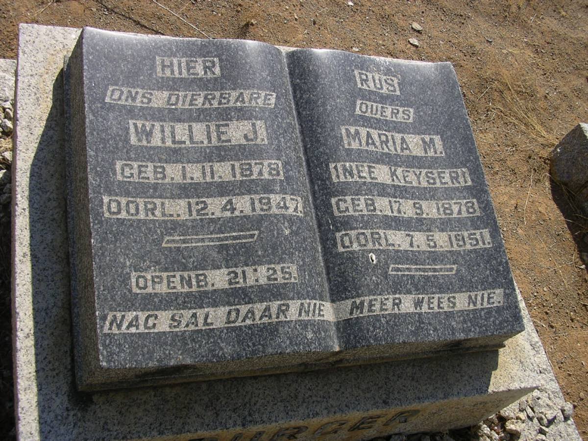 BURGER Willie J. 1878-1947 &amp; Maria M. KEYSER 1878-1951