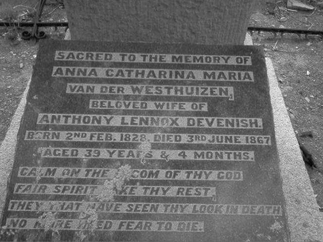 DEVENISH Anna Catharina Maria nee VAN DER WESTHUIZEN 1828-1867