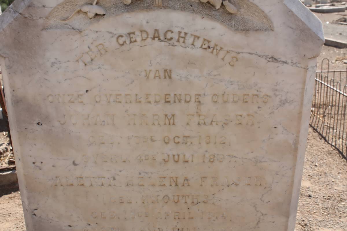 FRASER Johan Harm 1812-1897 &amp; Aletta Helena KNOUTHS 1814-1890