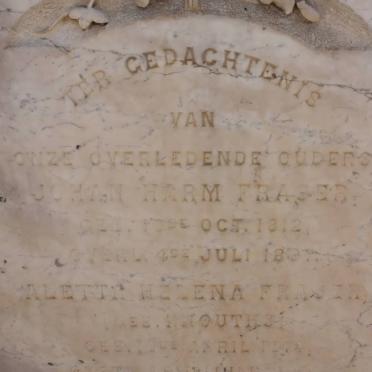 FRASER Johan Harm 1812-1897 &amp; Aletta Helena KNOUTHS 1814-1890