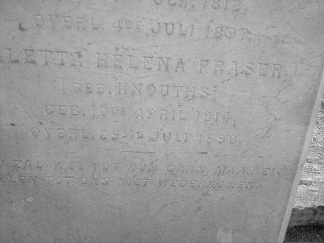 FRASER Aletta Helena nee KNOUTHS 1814-1890