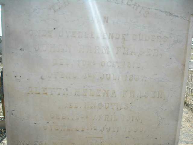 FRASER Johan Harm 1812-1897 &amp; Aletta Helena KNOUTHS 1814-1890