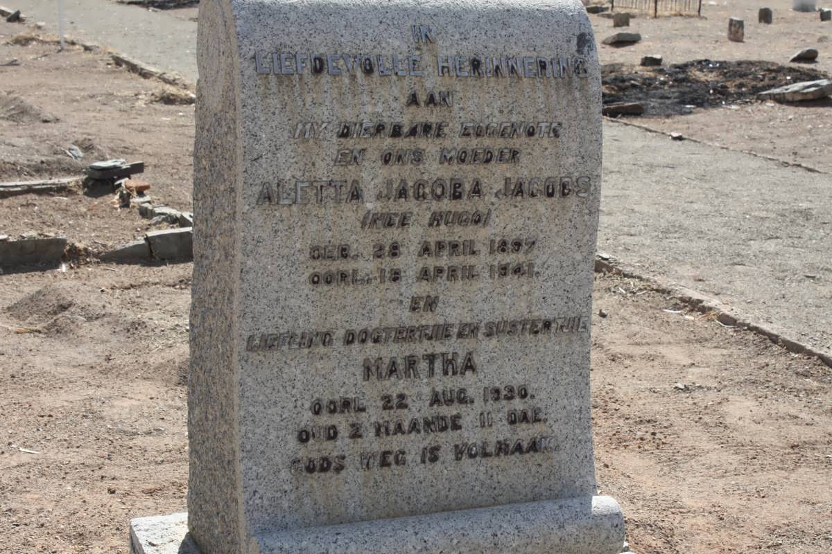 JACOBS Aletta Jacoba nee HUGO 1897-1941 :: JACOBS Martha 1930-1930