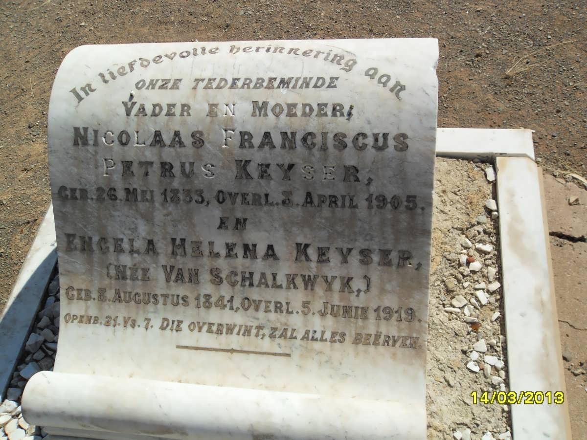 KEYSER Nicolaas Franciscus Petrus 1833-1905 &amp; Engela Helena VAN SCHALKWYK 1841-1919