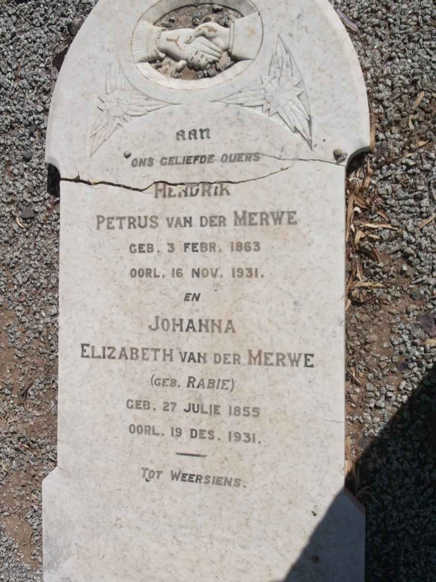 MERWE Hendrik Petrus, van der 1863-1931 &amp; Johanna Elizabeth RABIE 1855-1931