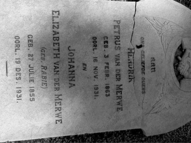MERWE Petrus, van der 1863-1931 &amp;  Johanna Elizabeth RABIE 1855-1931