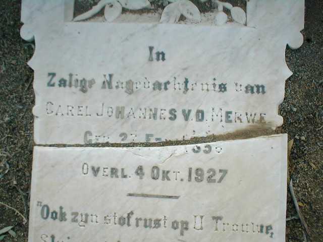 MERWE Carel Johannes, v.d. 1856?-1927