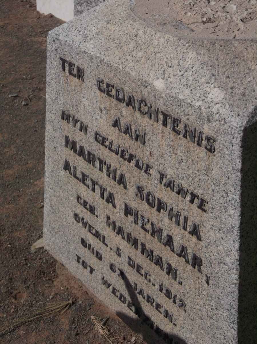 PIENAAR Martha Sophia Aletta nee HAMMAN -1912