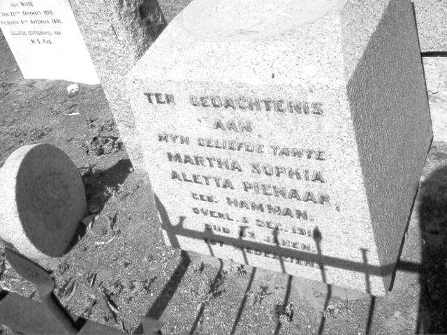 PIENAAR Martha Sophia Aletta nee HAMMAN -1912