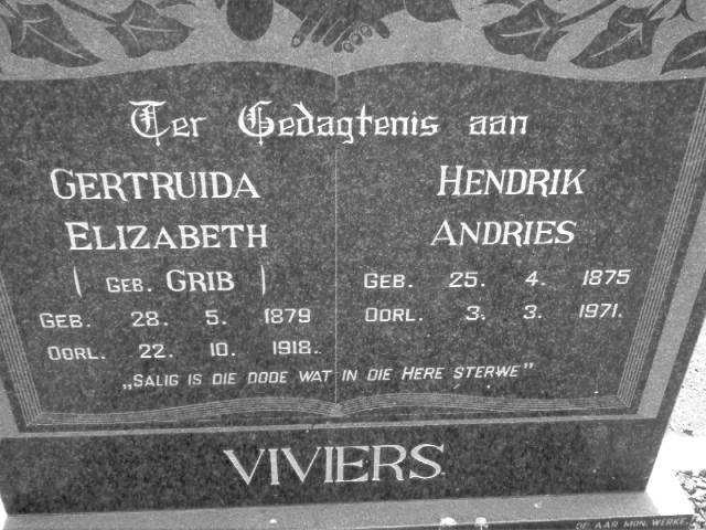 VIVIERS Hendrik Andries 1875-1971 &amp; Gertruida Elizabeth GRIB 1879-1918