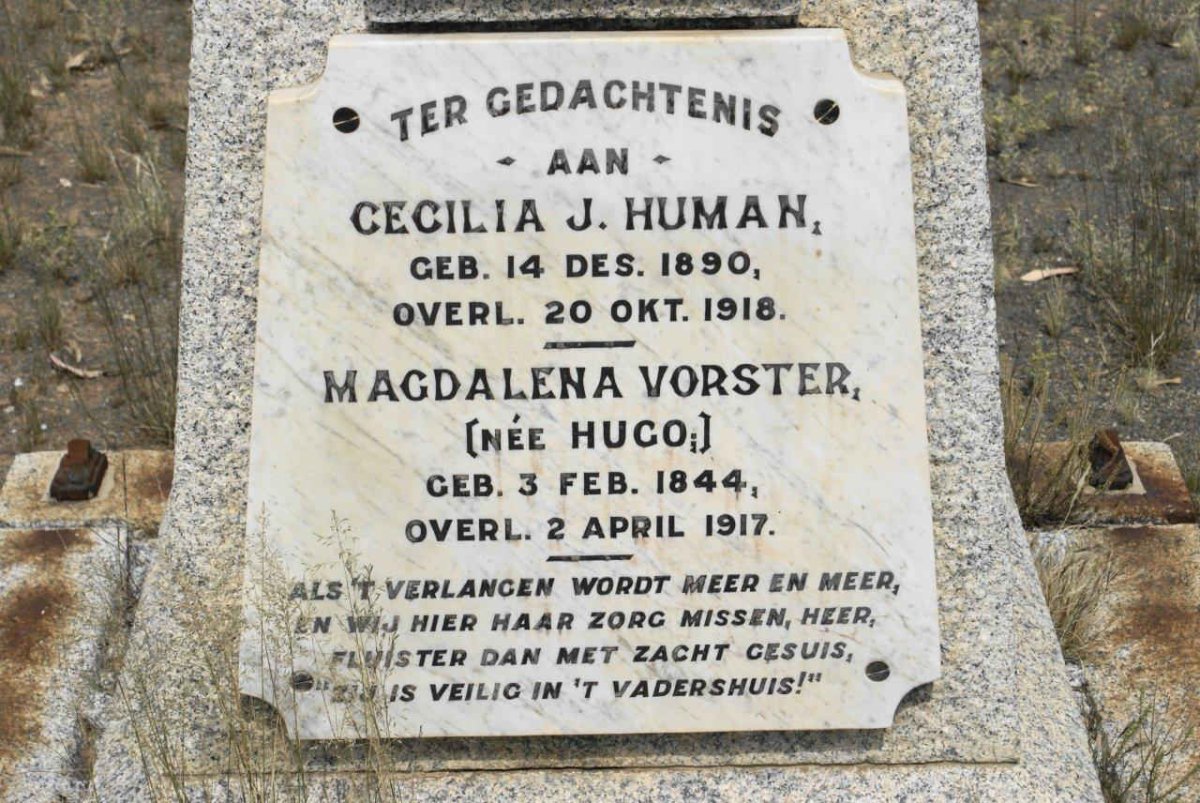 VORSTER Magdalena nee HUGO 1844-1917 :: HUMAN Cecilia J. 1890-1918