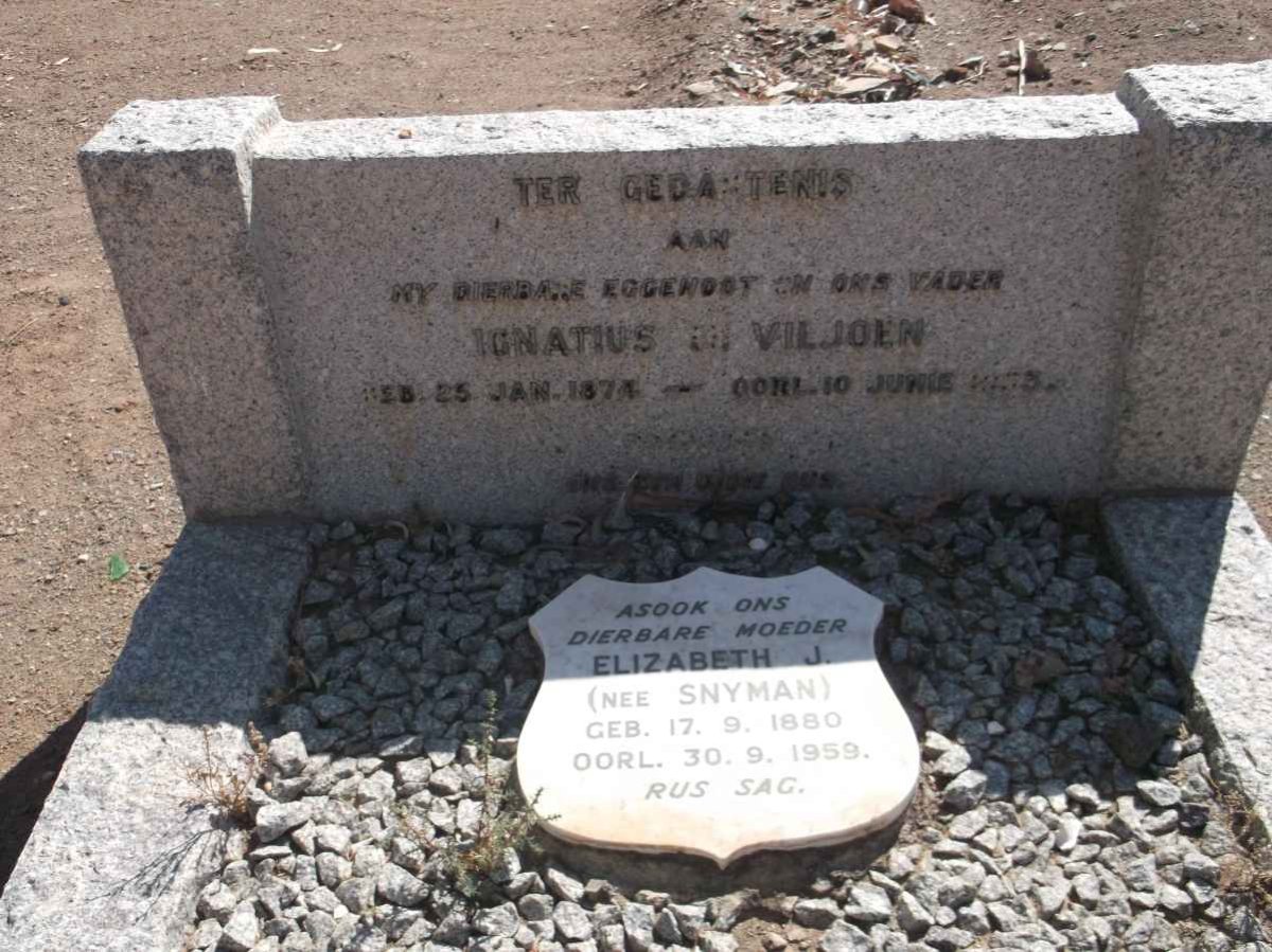 VILJOEN Ignatius ? 1874-?5 &amp; Elizabeth J. SNYMAN 1880-1959