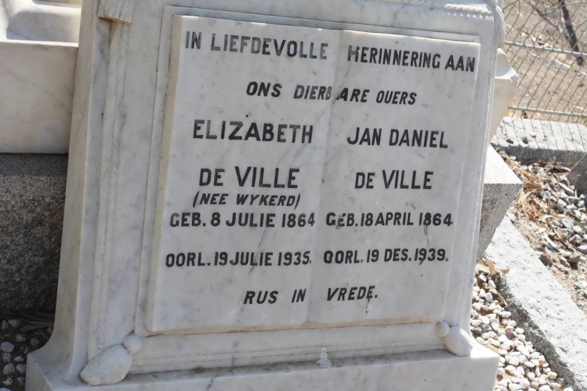 VILLE Jan Daniel, de 1864-1939 &amp; Elizabeth WYKERD 1864-1935