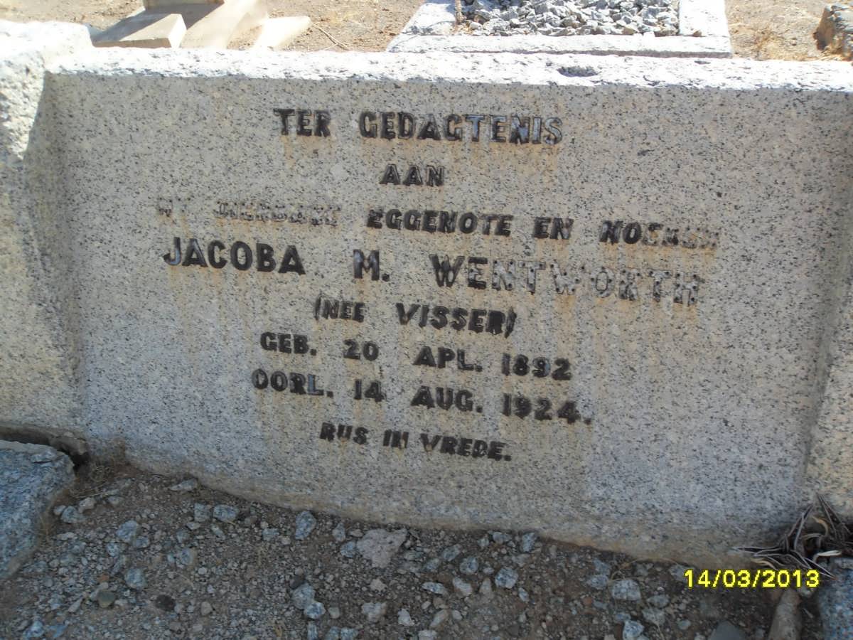 WENTWORTH Jacoba M. nee VISSER 1892-1924