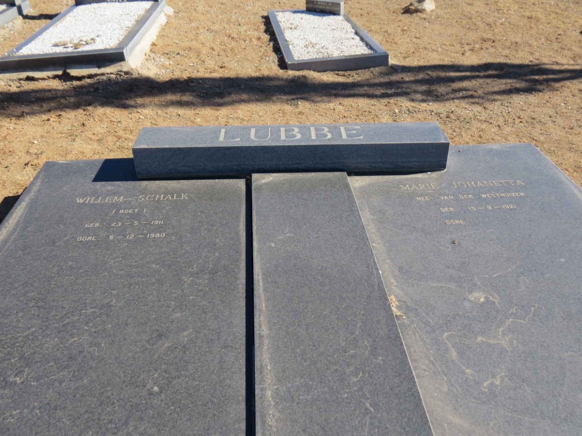 LUBBE Willem Schalk 1911-1980 &amp; Marie Johanetta VAN DER WESTHUIZEN 1921-