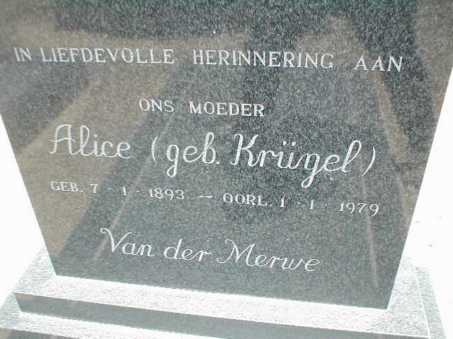 MERWE Alice, van der nee KRÜGEL 1893-1979