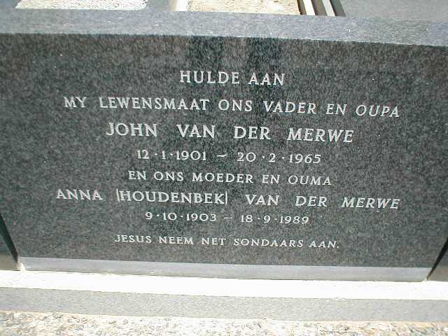 MERWE John, van der 1901-1965 &amp; Anna HOUDENBEK 1903-1989
