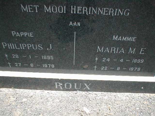 ROUX Philippus J. 1895-1979 &amp; Maria M.E. 1899-1979