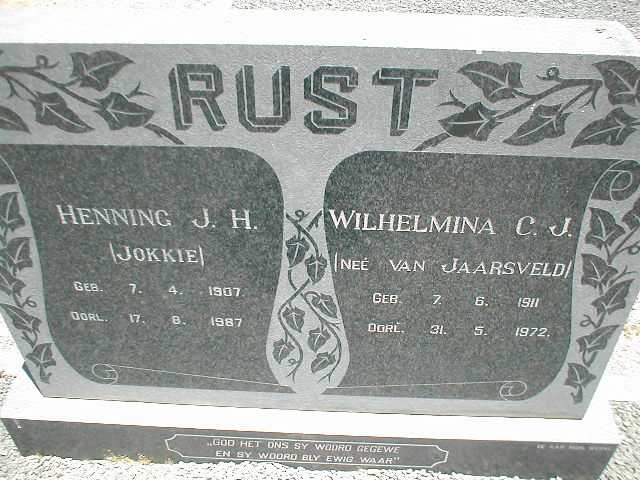 RUST Henning J.H. 1907-1987 &amp; Wilhelmina C.J. VAN JAARSVELD 1911-1972