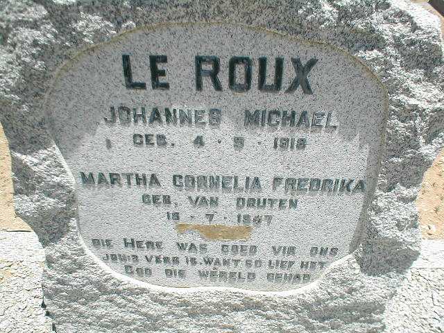 ROUX Johannes Michael, le 1918- &amp; Martha Cornelia Fredrika VAN DRUTEN 1907-