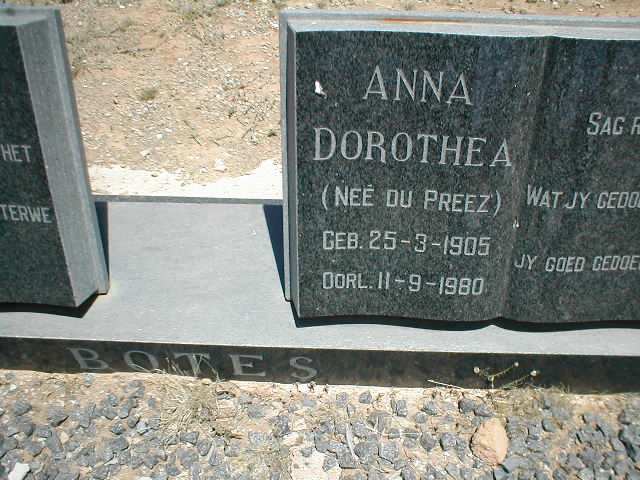 BOTES Anna Dorothea nee DU PREEZ 1905-1980