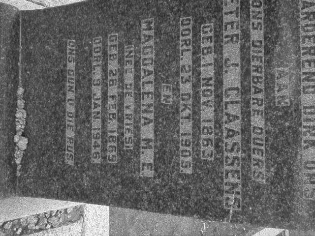 CLAASSENS Peter J. 1863-1905 &amp; Magdalena M.E. DE VRIES 1869-1946