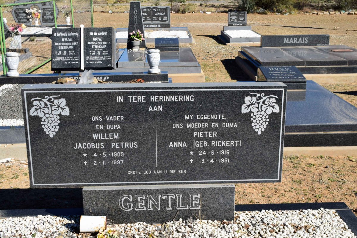 GENTLE Willem Jacobus Petrus 1909-1997 &amp; Pieter Anna nee RICKERT 1916-1991