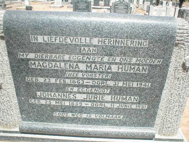 HUMAN Johannes Jurie 1859-1951 &amp; Magdalena Maria VORSTER 1863-1941