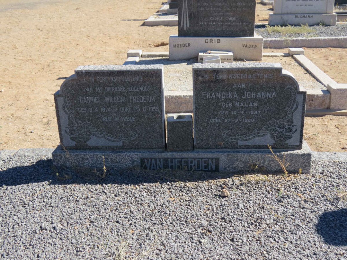 HEERDEN Gabriel Willem Frederick, van 1874-1959 &amp; Francina Johanna MALAN 1897-1986