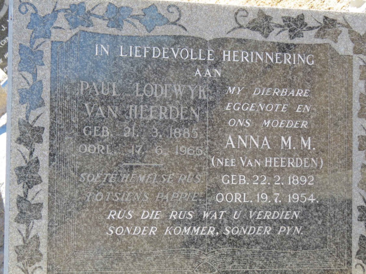HEERDEN Paul Lodewyk, van 1885-1965 &amp; Anna M.M. VAN HEERDEN 1892-1954