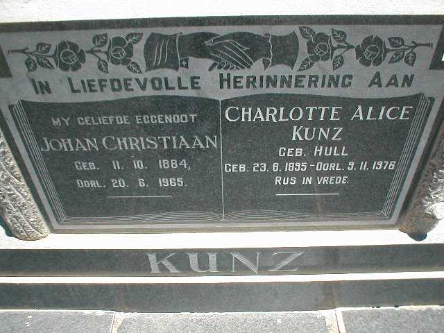 KUNZ Johan Christiaan 1884-1965 &amp; Charlotte Alice HULL 1895-1976