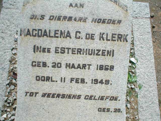 KLERK Magdalena C., de nee ESTERHUIZEN 1868-1949