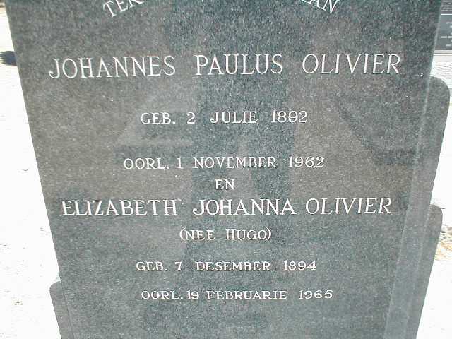 OLIVIER Johannes Paulus 1892-1962 &amp; Elizabeth Johanna HUGO 1894-1965