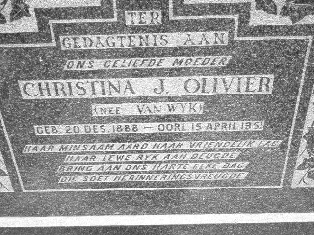 OLIVIER Christina J. nee VAN WYK 1888-1951
