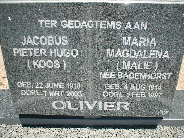 OLIVIER Jacobus Pieter Hugo 1910-2003 &amp; Maria Magdalena BADENHORST 1914-1997