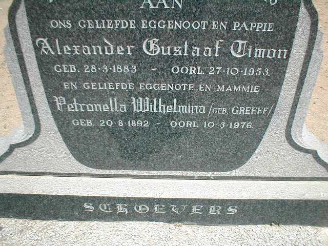SCHOEVERS Alexander Gustaaf Timon 1883-1953 &amp; Petronella Wilhelmina GREEF 1892-1976