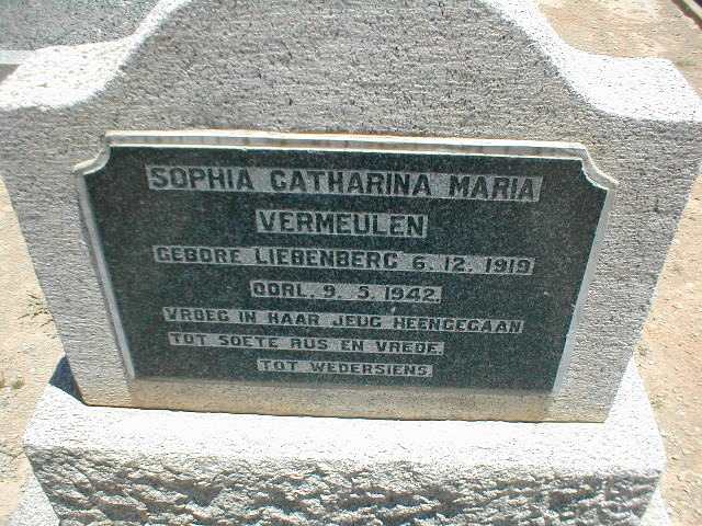 VERMEULEN Sophia Catharina Maria nee LIEBENBERG 1919-1942