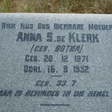 KLERK Anna S., de nee BOTMA 1871-1952