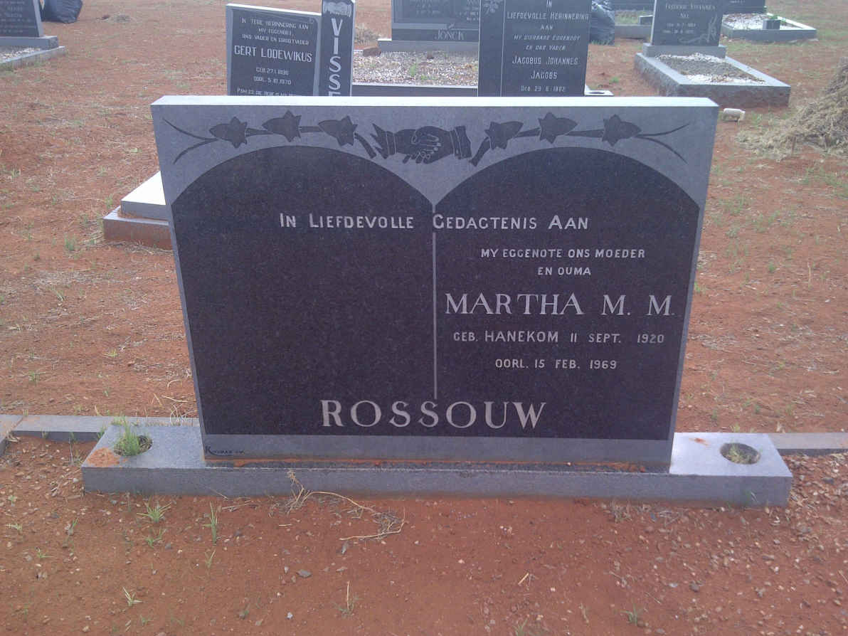 ROSSOUW Martha M.M. nee HANEKOM 1920-1969