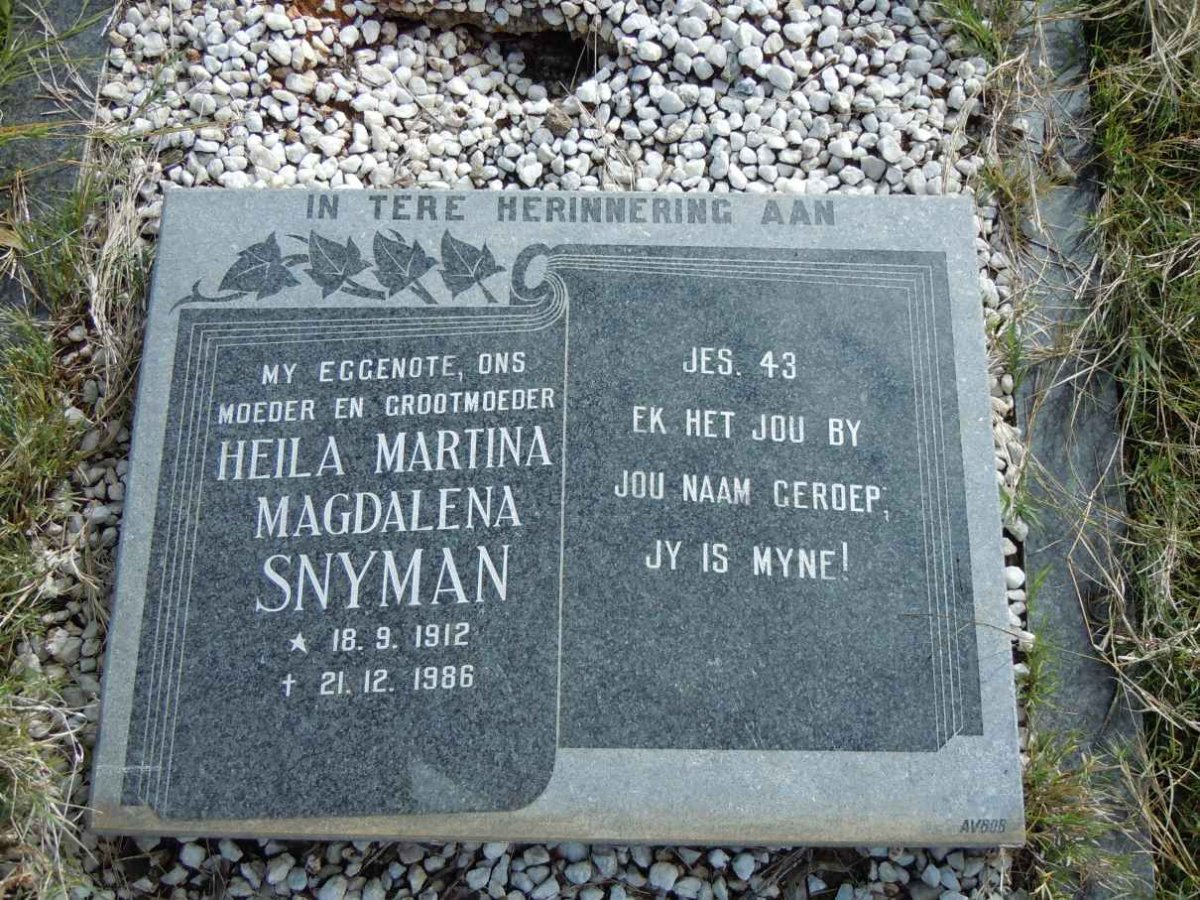 SNYMAN Heila Martina Magdalena 1912-1986