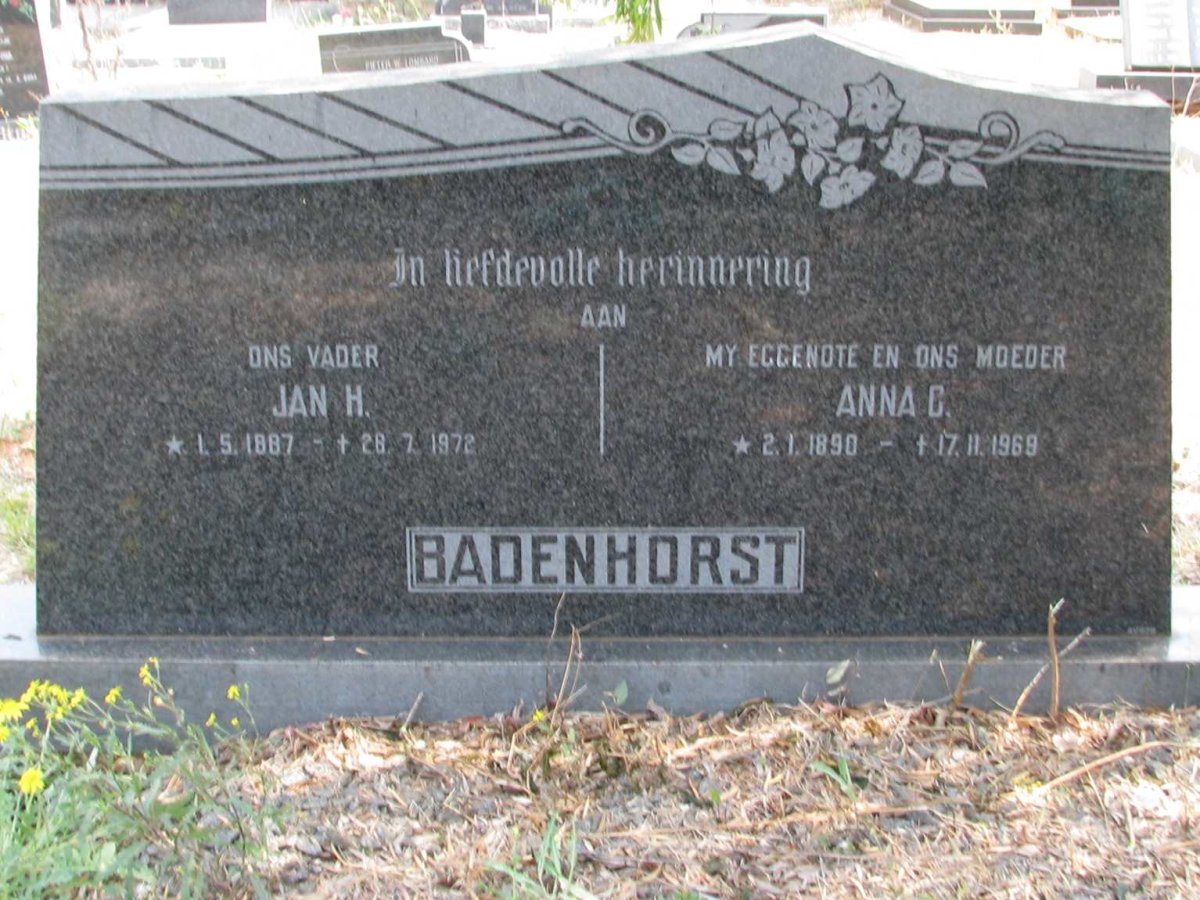 BADENHORST Jan H. 1887-1972 &amp; Anna C. 1890-1969