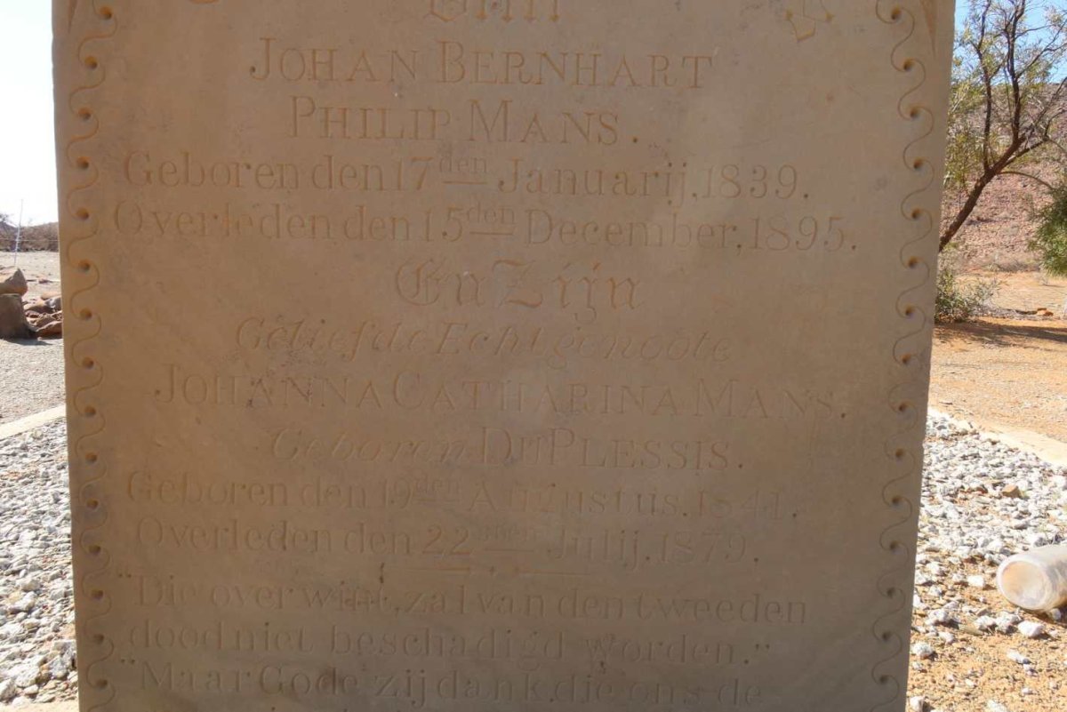 MANS Johan Bernhart Philip 1839-1895 &amp; Johanna Catharina DU PLESSIS 1841-1879