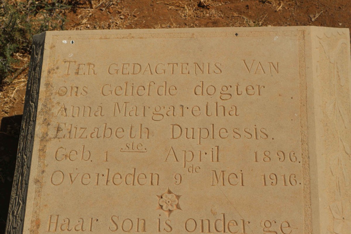 PLESSIS Anna Margaretha Elizabeth, du 1896-1916