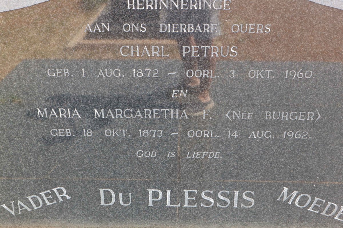 PLESSIS Charl Petrus, du 1872-1960 &amp; Maria Margaretha F. BURGER 1873-1962