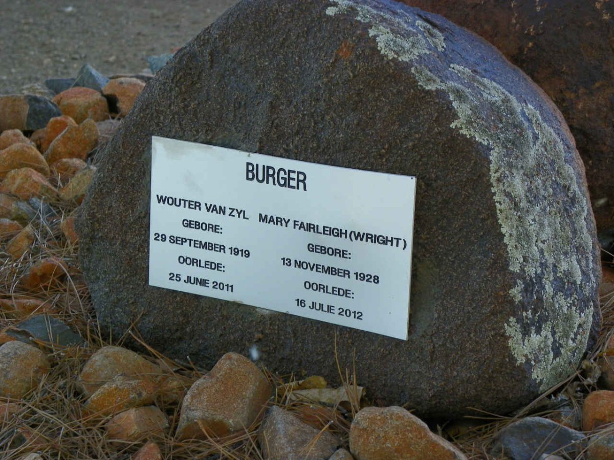 BURGER Wouter van Zyl 1919-2011 &amp; Mary Fairleigh WRIGHT 1928-2012