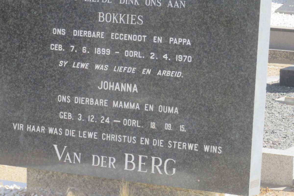 BERG Bokkies, van der 1899-1970 &amp; Johanna 1924-2015