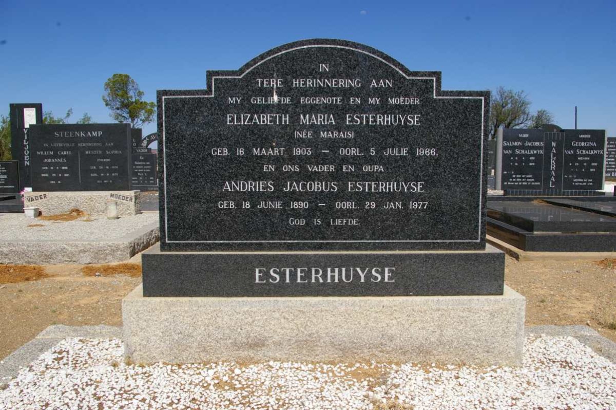 ESTERHUYSE Andries Jacobus 1890-1977 &amp; Elizabeth Maria MARAIS 1903-1966