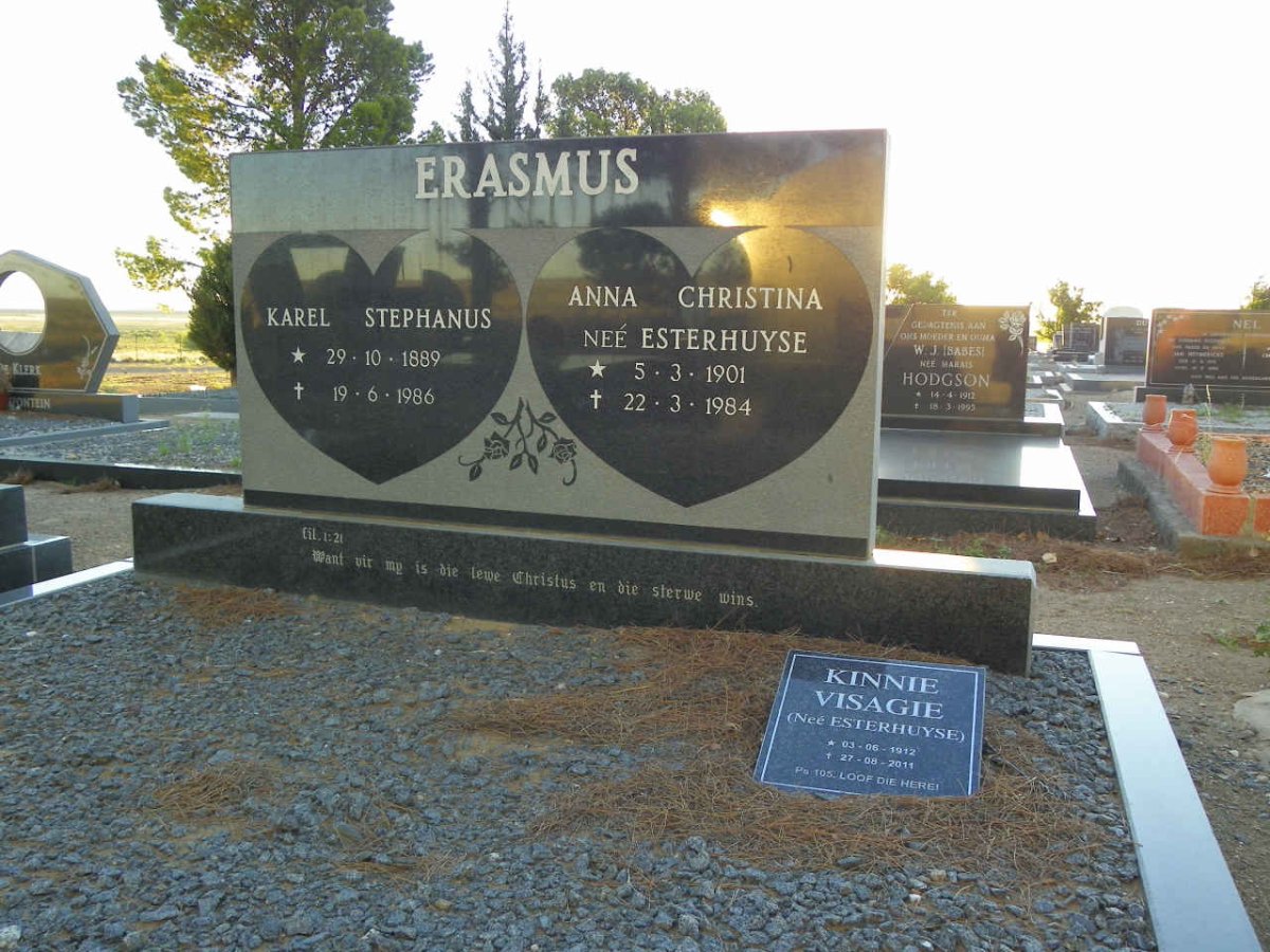 ERASMUS Karel Stephanus 1889-1986 &amp; Anna Christina ESTERHUYSE 1901-1984 :: VISAGIE Kinnie nee ESTERHUYSE 1912-2011