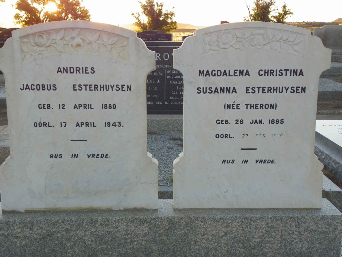ESTERHUYSEN Andries Jacobus 1880-1943 &amp; Magdalena Christina Susanna THERON 1895-1990