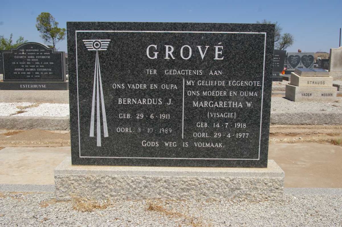 GROVÉ Bernardus J. 1911-1989 &amp; Margaretha W. VISAGIE 1918-1977